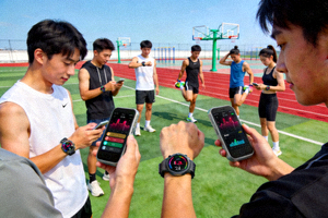 学校体育课堂学生使用智能设备进行训练